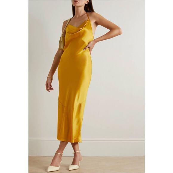 NEW! Reformation Torin Silk Dress TURMERIC size L - Picture 4 of 8